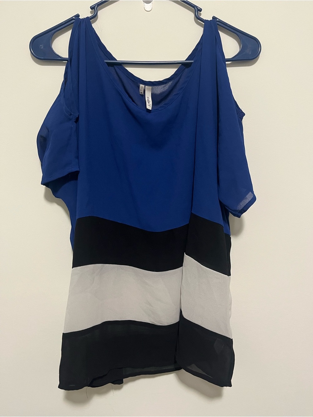 Studio Y Royal Blue Sheer Scoop Neck Top